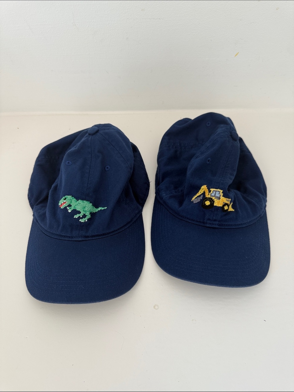 Kids Navy Baseball Cap with Dinosaur or Excavator Embroidery